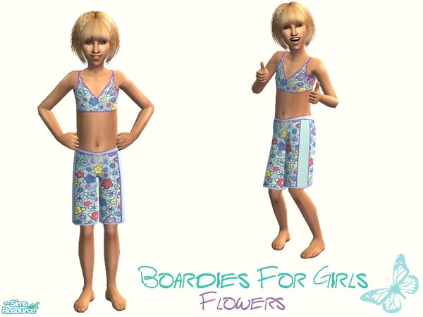 Sims 2 — Boardies For Girls - Flowers by sinful_aussie — Blue and purple board shorts and bikini set with lots of bright
