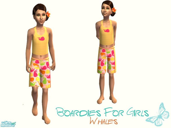Sims 2 — Boardies For Girls - Whales by sinful_aussie — Pink and yellow board shorts and tank set with bright and