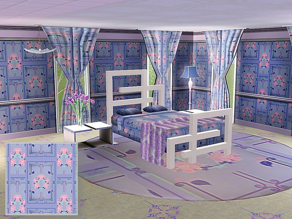Sims 3 — marcorse_framed in purple pattern by marcorse — A 'sweet' pink and blue design of flowers, leaves and geometric