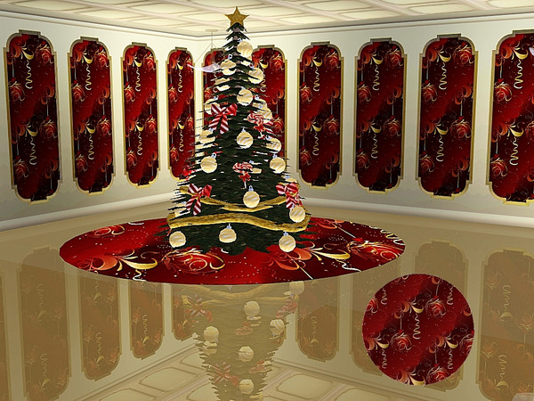 Sims 3 — marcorse_xmasornament pattern by marcorse — A christmas design of ornaments and ribbons = gold on red.