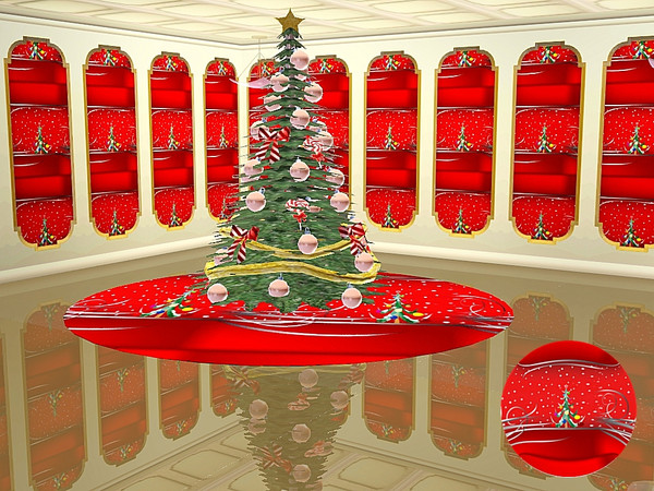 Sims 3 — marcorse_xmas red pattern by marcorse — A stylised christmas tree and showfall, with flourishes on red.