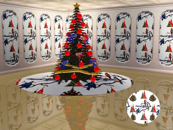 Sims 3 — marcorse_xmas birds pattern by marcorse — Three birds on a bare branch, surrounded by stylised Christmas trees -