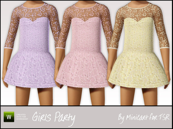 Sims 3 — Girls Party by minicart — Pretty lace party dress for little girls! Two recolourable parts and 3 variations of