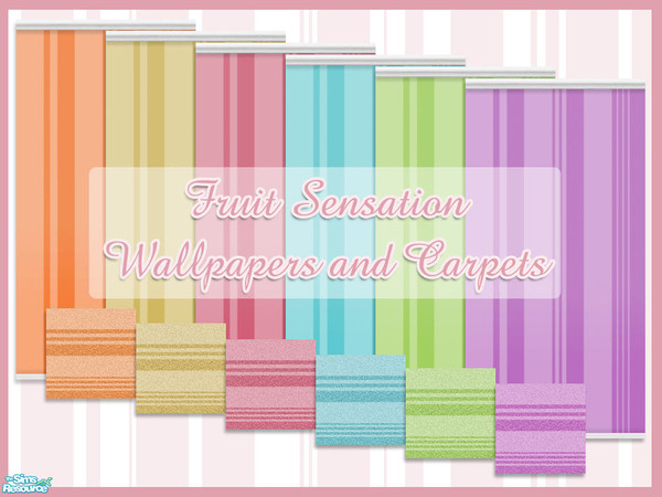 Sims 2 — Fruit Sensation by zvaella — A set of six colorful walls and carpets.
