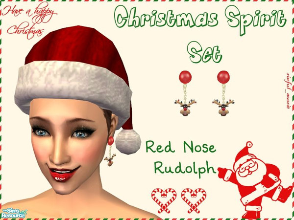 Sims 2 — Christmas Spirit Set - Red Nose Rudolph by sinful_aussie — Earrings with a Christmas theme, ranging from classy