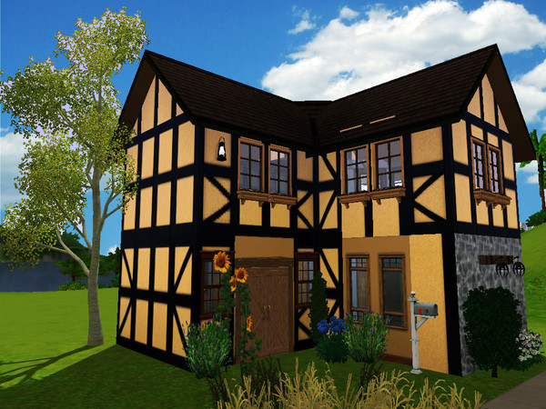 Sims 3 — Cruck House ~ Starter House, NO CC by Majuchan — A Medieval Inspired Peasant House. Medieval peasants have small
