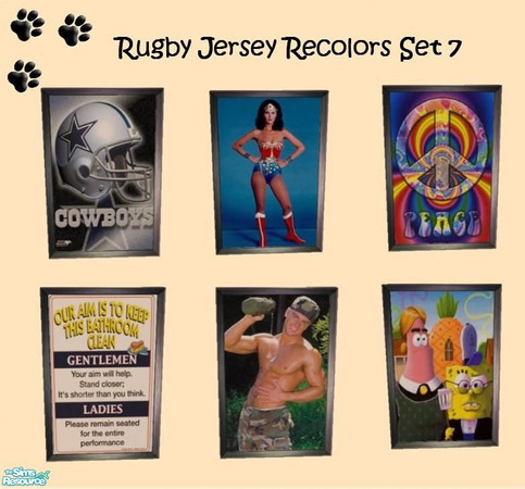 Sims 2 — Rugby Jersey Recolors Set 7 by MinnieMinPin — 6 prints ~ Found under the Rugby Jersey. 1 Tiled.