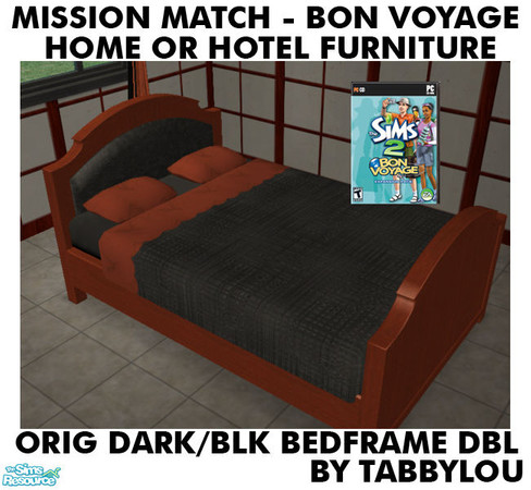 Sims 2 — TL - MM BV HOH OrigDarkWd BedFrameDbl by TabbyLou — Hellacious Headboard Double Bed Frame ONLY for Recolor of