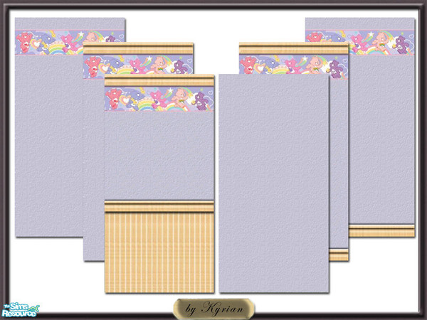 Sims 2 — Care Bear Collections by Kyrian — A set of 6 walls in pale purple featuring Care Bears. Enjoy!