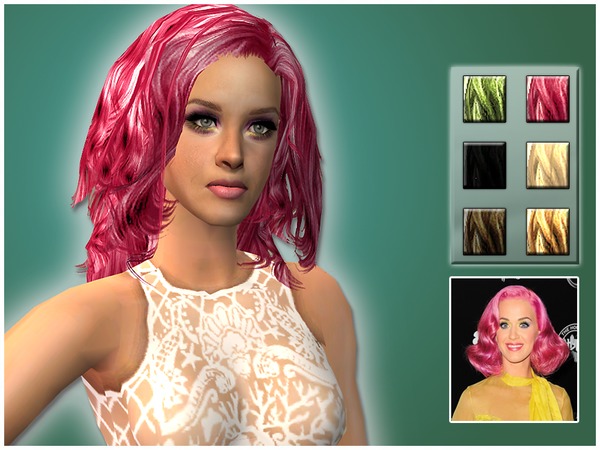 Sims 2 — Katy by Cleotopia — A wavy, curly yet messy shoulderlenght hairstyle as seen on Katy Perry, comes in 6 gorgeous