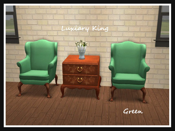 Sims 2 — Luxiary King Recolours - Green by portiapudding — Fourteen recolours of the Luxiary King Living Chair.