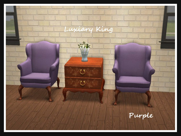 Sims 2 — Luxiary King Recolours - Purple by portiapudding — Fourteen recolours of the Luxiary King Living Chair.