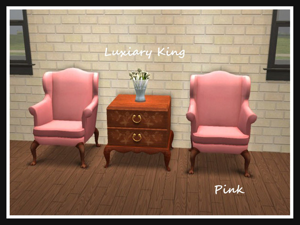 Sims 2 — Luxiary King Recolours - Pink by portiapudding — Fourteen recolours of the Luxiary King Living Chair.