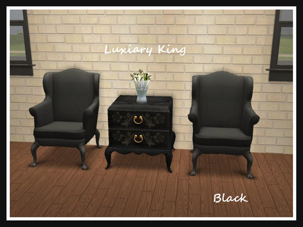 Sims 2 — Luxiary King Recolours - Black by portiapudding — Fourteen recolours of the Luxiary King Living Chair.