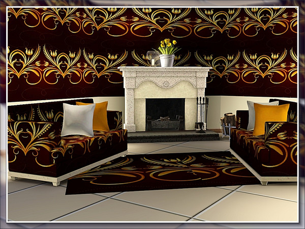 Sims 3 — marcorse_tulip flourish pattern by marcorse — A rich and bold, red and gold design of stylised tulips in a