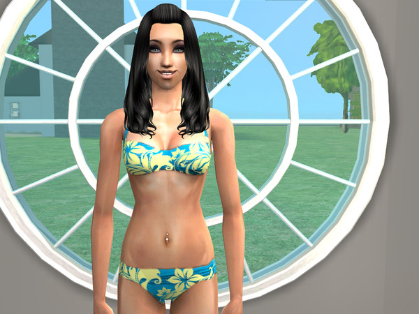 Sims 2 — Swimsuit Recolors - Yellow Floral on Blue by SilantWanderer — This is the Yellow Floral Recolor of Holly\'s