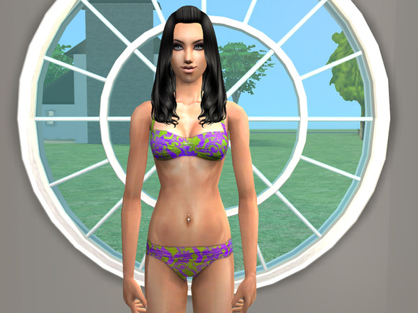 Sims 2 — Swimsuit Recolors - Violet Floral on Green by SilantWanderer — This is the Violet Floral on Green Recolor of