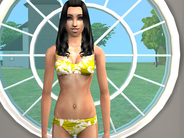 Sims 2 — Swimsuit Recolors - White Floral on Yellow by SilantWanderer — This is the White Floral on Yellow Recolor of