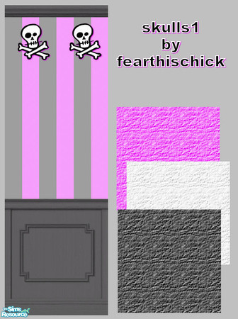 Sims 2 — Skulls 1 by fearthischick — This is my first creation and submission! Pink and black stripes with white skulls