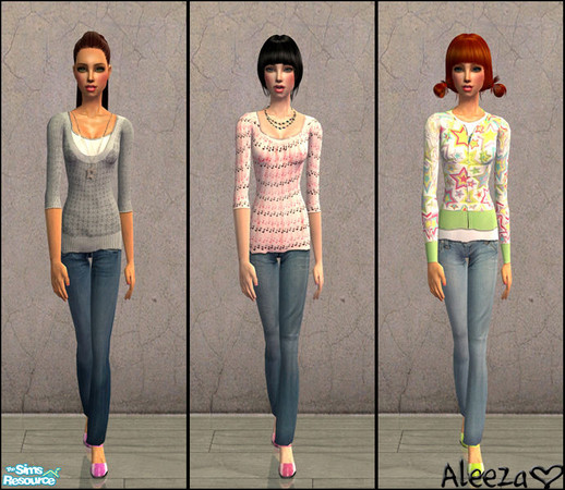 Sims 2 — Skinny jeans and shirt by Aleeza — A set of 3 new outfits and one new mesh included. No EP required.