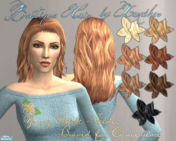 Sims 2 — Boutique Hair Collection by Xandher — A retexture of the popular Jeanette Biedermann mesh, this version is