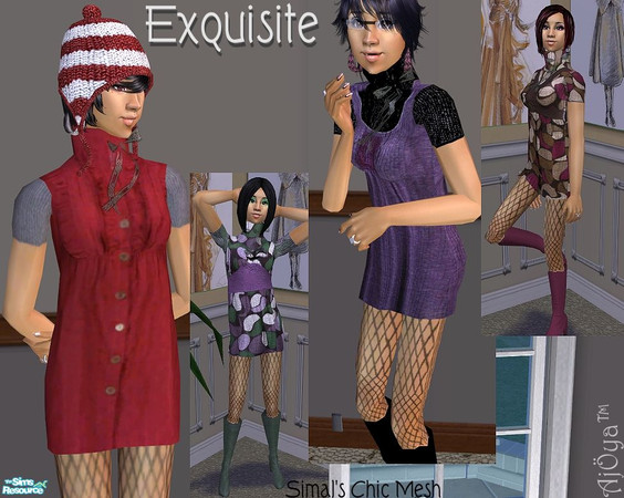 Sims 2 — Exquisite Set by Ajoya — A set of lovely sweater dresses with fish nets.Chic_ Mesh by Simal10. Thank you