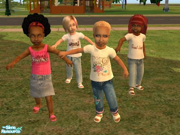 Sims 2 — Cute Toddlers by binky13 — Four toddler outfits with the shirts saying \'Cute\', \'Natural