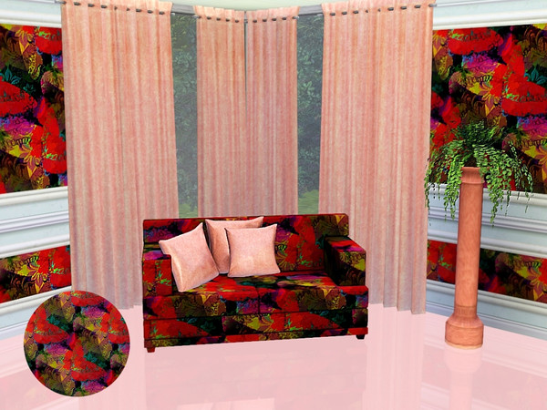 Sims 3 — marcorse_red impressions pattern by marcorse — Impressionist butterflies in jewel colours, with added floral