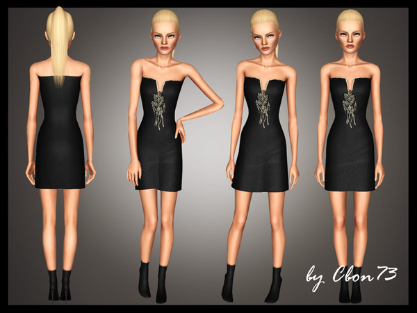 Sims 3 —  by Cbon73 — This is for your sims, a sleeveless emebellished dress with jewels on the collar. Female Adult and