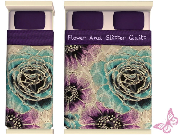 Sims 2 — Quilt Set - Flower and glitter Quilt by sinful_aussie — Bedding with blue and purple flowers and silver glitter.