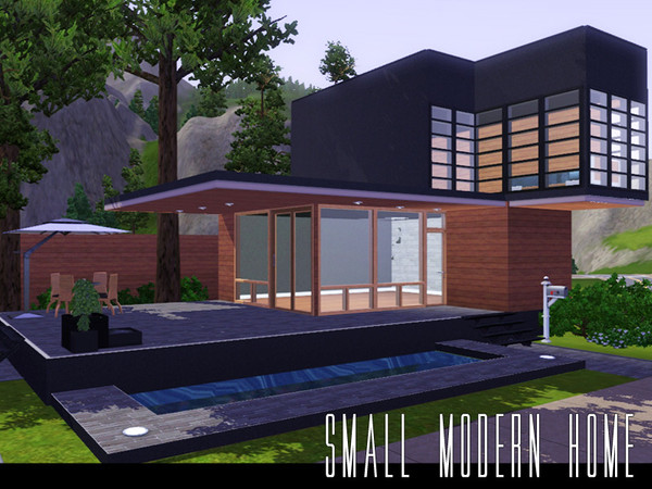 Sims 3 — Small Modern Home by danielaoecksler — Concrete + Wood + Nature = Modernity This small house has 1 kitchen, 1