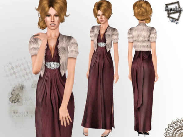 Sims 3 — Elite Night Diamond Dress with Fur Bolero by ernhn — Elite Night Diamond Dress with Fur Bolero 3 recolorable