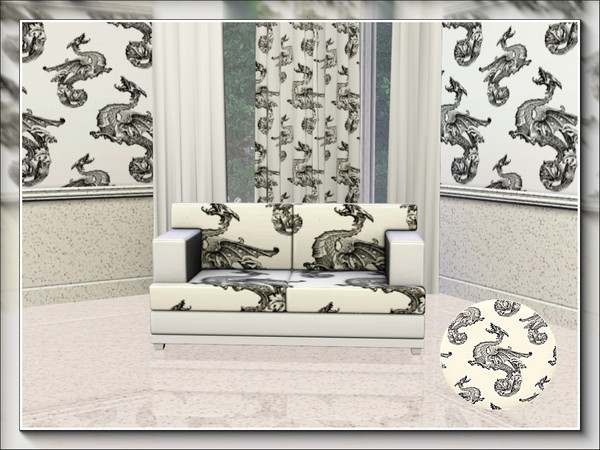 Sims 3 — marcorse_heraldic dragon pattern by marcorse — A monochrome pattern featuring an heraldic dragon design.