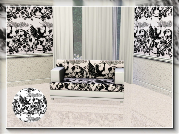 Sims 3 — marcorse_heraldic lion pattern by marcorse — An heraldic lion is the main feature of this monochrome black and