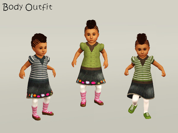 Sims 3 — punie_fpbody_028 by punie — 3 recolorable areas with and without flower stencil.