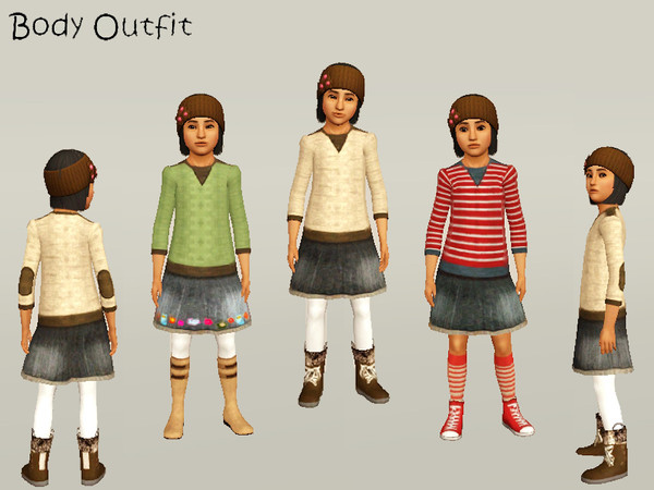 Sims 3 — punie_fcbody_098 by punie — 3 recolorable areas with and without flower stencil.