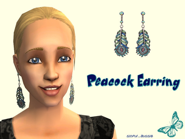 Sims 2 — Peacock earrings by sinful_aussie — Jewelled earrings in the shape of a peacock feather. Adults/young adults