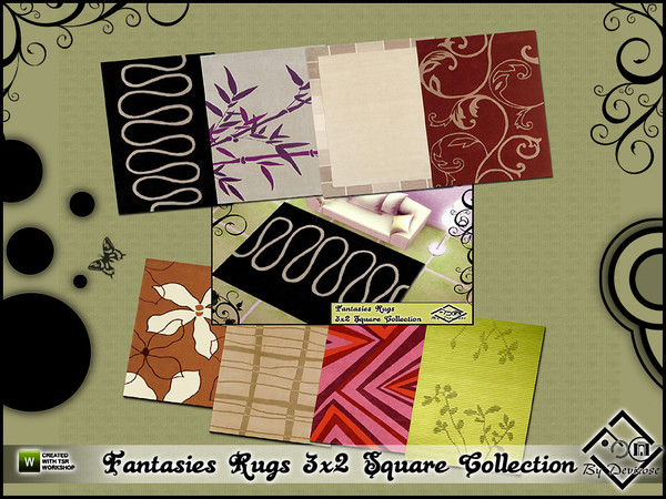 Sims 3 — Fantasies Rugs 3x2 Square Collection by Devirose — A set of beautiful modern rugs in various colors and