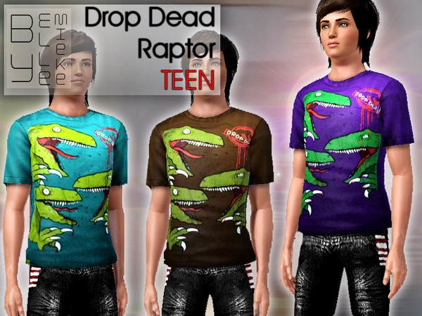 Sims 3 — Drop Dead Raptor - Teen by Ellemieke — This is a t-shirts from the Drop Dead Clothing-line. It has two channels;