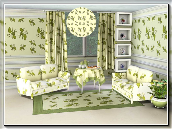 Sims 3 — marcorse_leafy bouquet 2 pattern by marcorse — Randomly repeated bouquets of leaves and flowers in yellow and