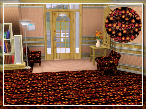 Sims 3 — marcorse_retro floral carpet by marcorse — A floral carpet in red/brown/yellow tones in a Retro style.