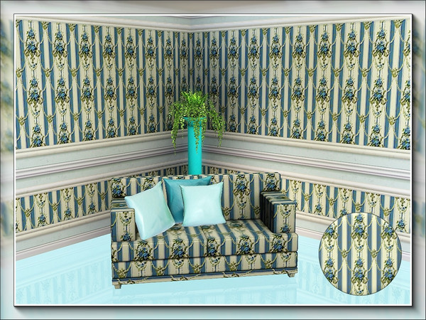 Sims 3 — marcorse_jenblueswag pattern by marcorse — A pretty vertical design of blue floral swags with a dividing stripe.