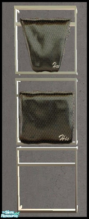 Sims 2 — Modern Glass Bathroom - Amve Mgwalldeco by Angela — Chrome Towelrack with 2 his and hers black towels.