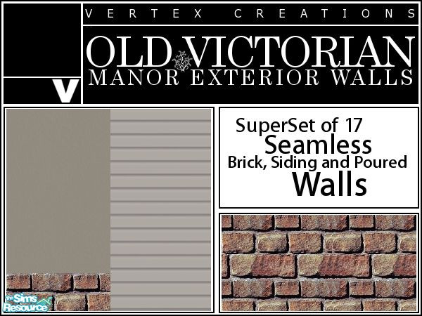 Sims 2 — Old Victorian Manor Exterior Walls by Mirraaj — A SuperSet of 16; Brick, Siding and Poured Walls.