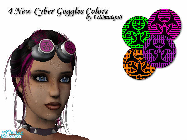Sims 2 — Toxic Cyber Goggles Set by veldmuisjuh — Here are 4 new cyber goggles colors : pink, purple, orange, and cyber
