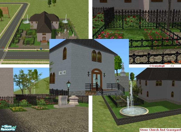 Sims 2 — Stone Church And Graveyard by crazydog6 — Have a wedding or funeral here.