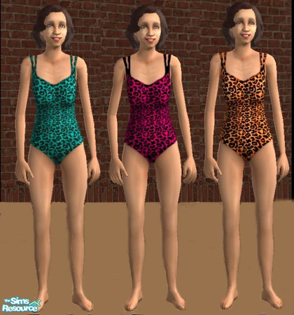 Sims 2 — Leopard Swimsuits by elainearora — Lovely leopard print swimming suits made of soft, flexible lycra in jewel