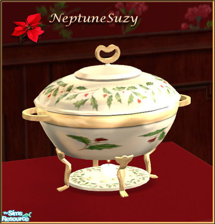 Sims 2 — NSC Christmas China - Chafing Dosh by Neptunesuzy — You Simmies will Love these Christmas chafing dish! Enjoy!
