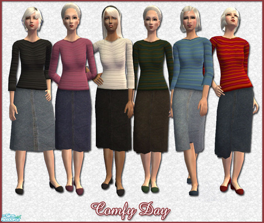 Sims 2 — Comfy Day - for Elder Ladies by zvaella — A set of six simple and comfortable outfits for elder women. No mesh