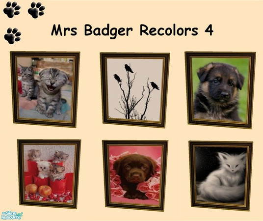 Sims 2 — Mrs Badger Recolors 4 by MinnieMinPin — 6 prints ~ Found under the portrait of the female badger. 2 tiled.
